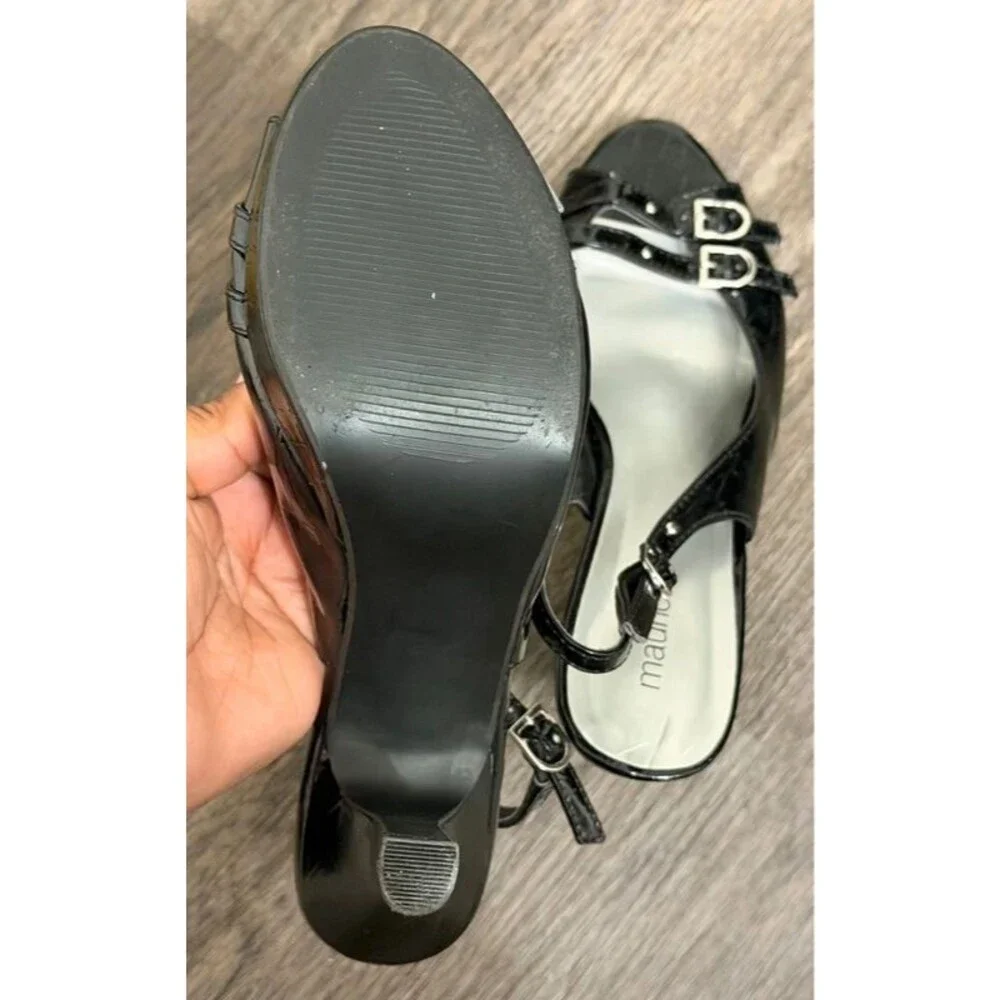 Black Croc Double Buckle Slingback Heels